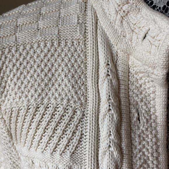 LL Bean cotton button up sweater cable and mixed stitch knit - Picture 3 of 9